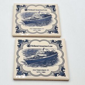 Holland American Cruise Line ms Veendam Blue Delft Coaster Tiles w/Cork Set 2